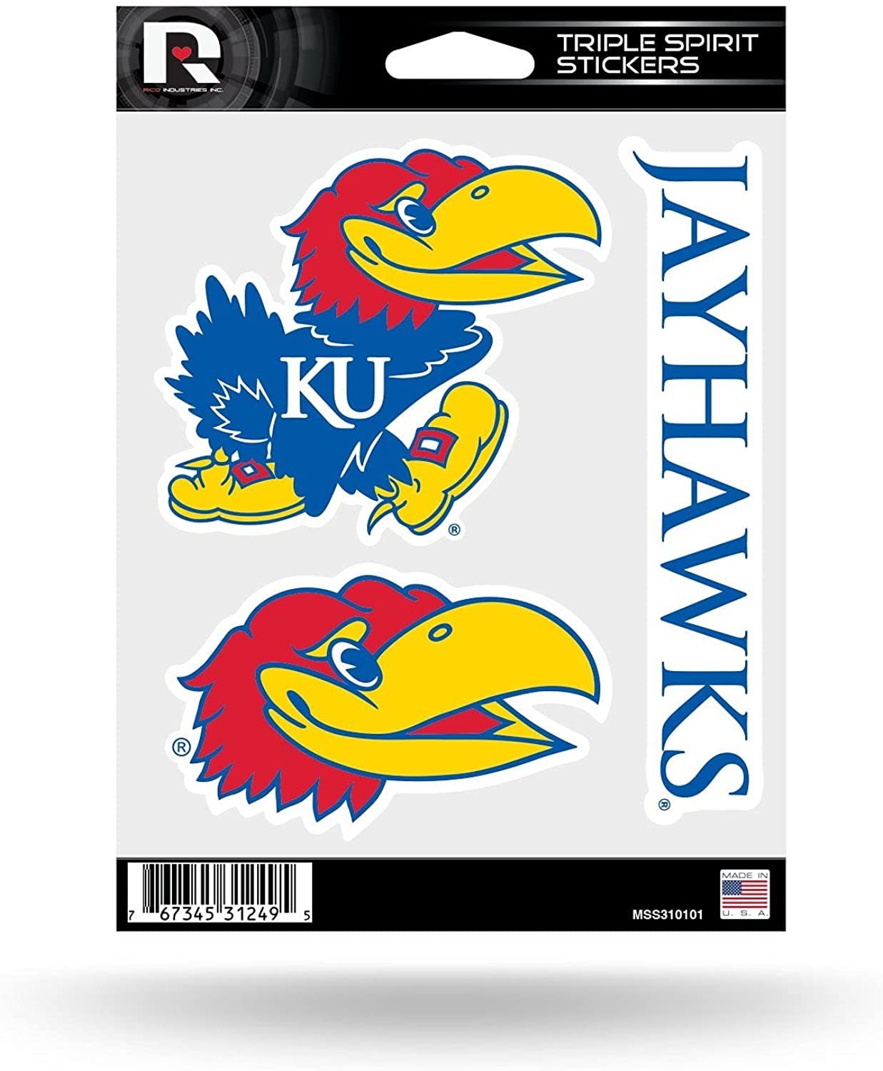 University of Kansas Jayhawks 3 Piece Decal Sheet Triple Sticker 1