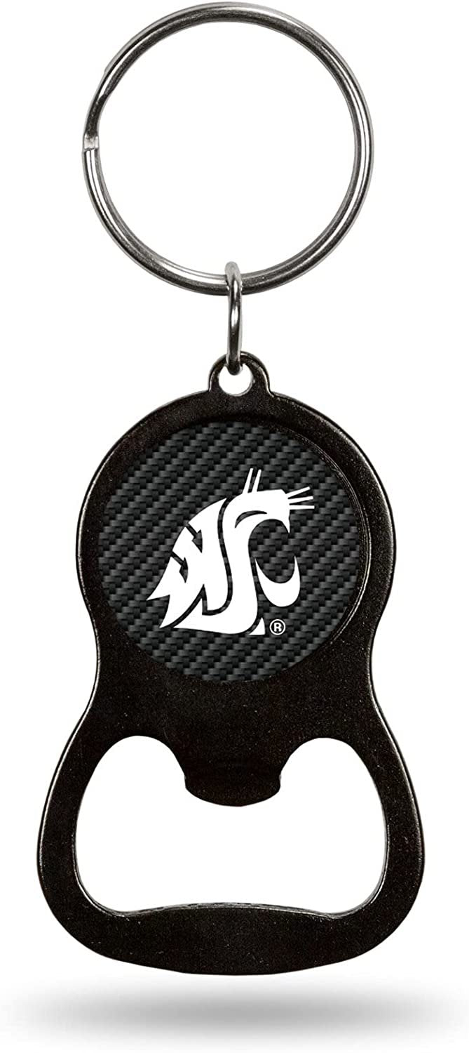 Washington State University Cougars Premium Solid Metal Keychain Bottle Opener, Carbon Fiber Design