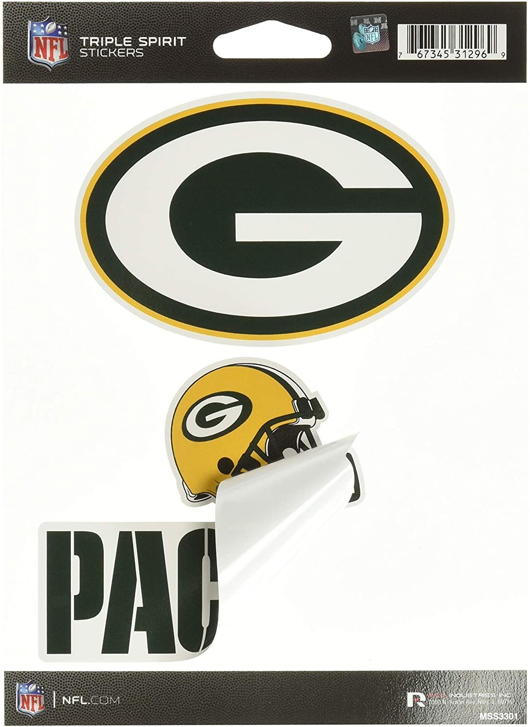 NFL Rico Industries Die Cut 3-Piece Triple Spirit Sticker Sheet, Green Bay Packers 3