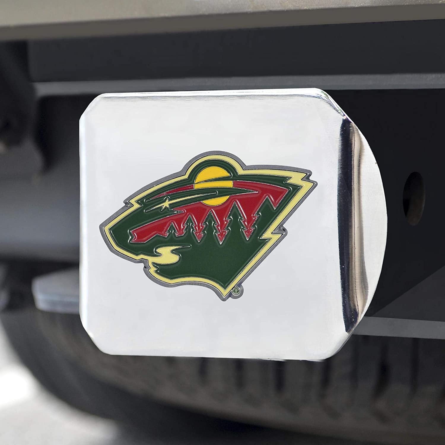 Minnesota Wild Hitch Cover Solid Metal with Raised Color Metal Emblem 2" Square Type IIIe