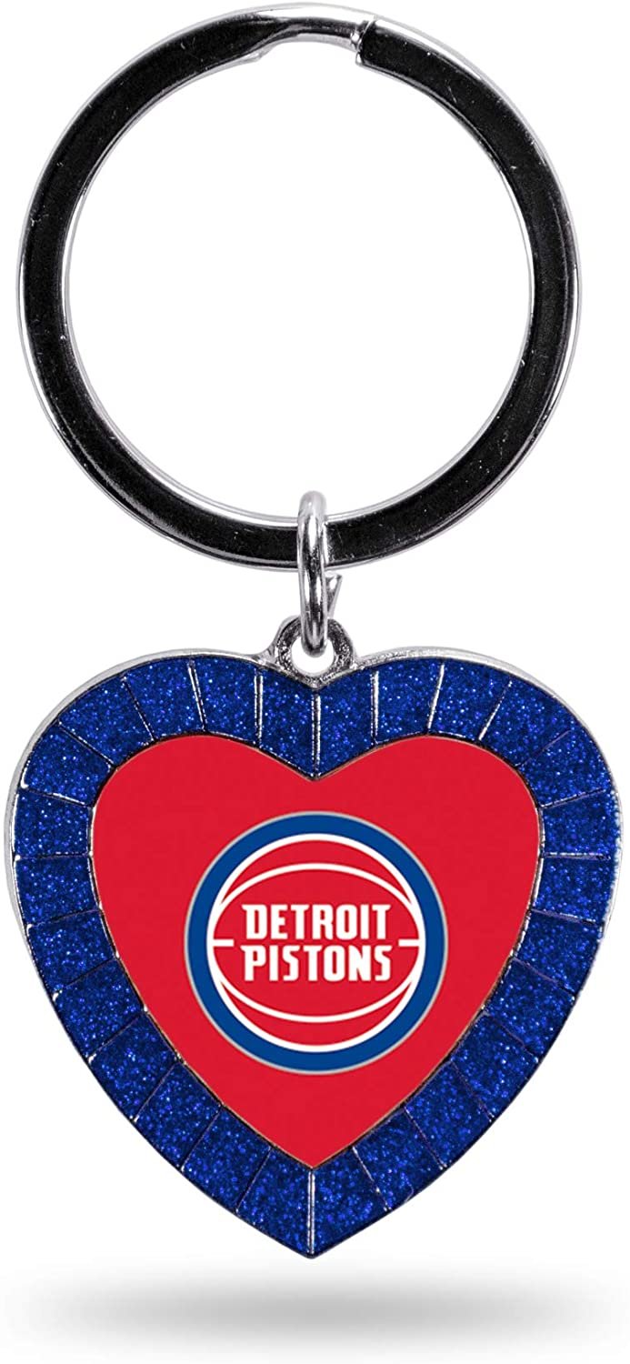 Detroit Pistons Metal Keychain Rhinestone Colored Heart Shape