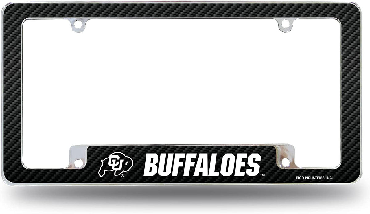 University of Colorado Buffaloes Metal License Plate Frame Chrome Tag Cover 12x6 Inch Carbon Fiber Design