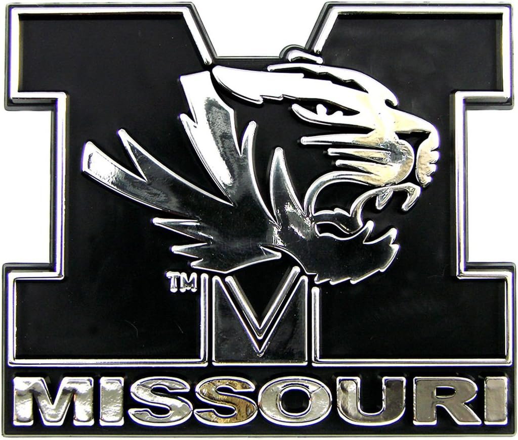 University of Missouri Tigers Silver Chrome Color Auto Emblem Molded Raised Adhesive Tape Backing