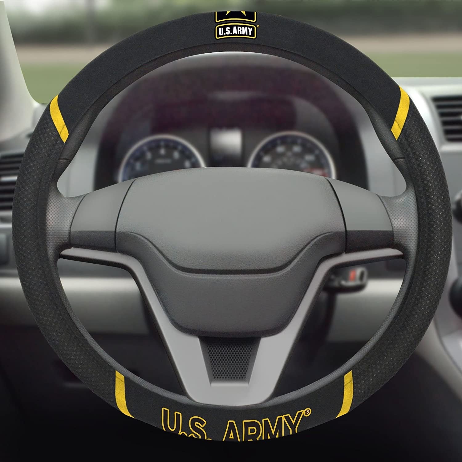 Army United States Military Steering Wheel Cover Premium Embroidered Black 15 Inch 3