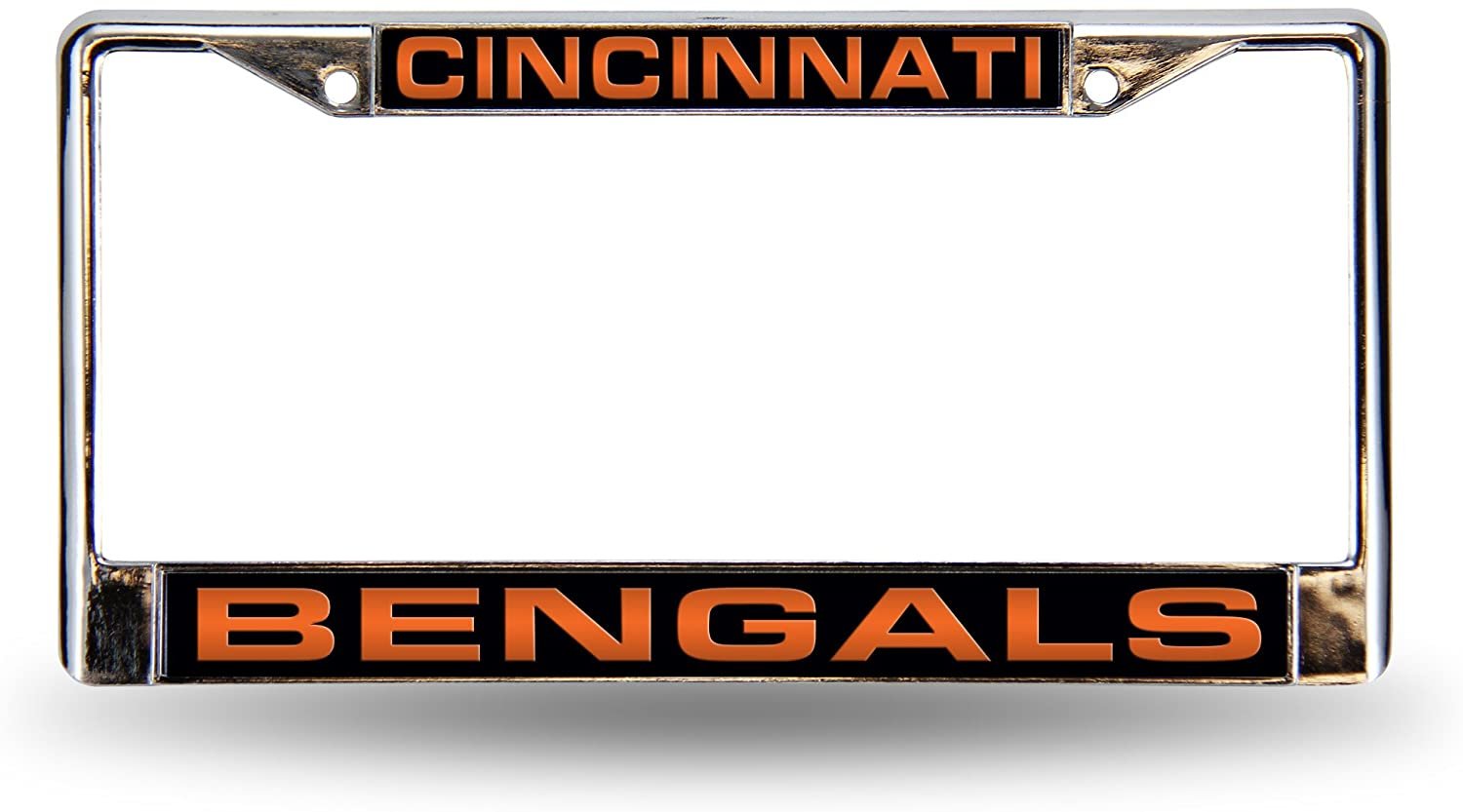 Cincinnati Bengals Chrome Metal License Plate Frame Tag Cover, Laser Acrylic Mirrored Inserts, 12x6 Inch 1