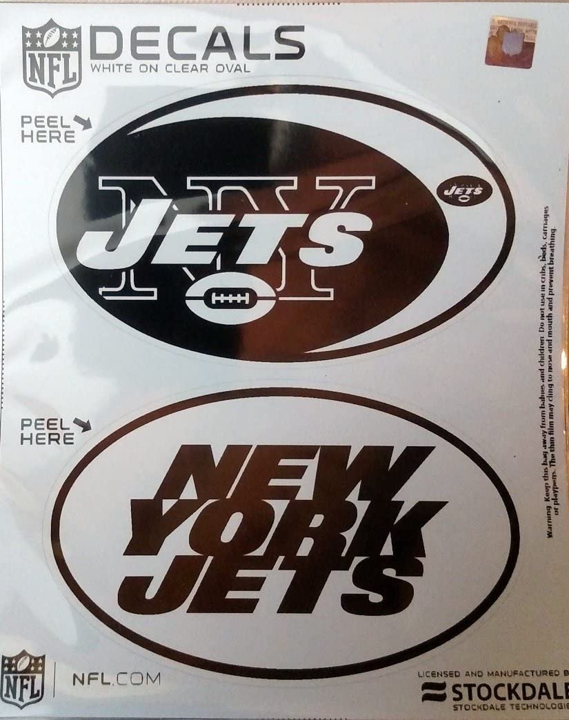 New York Jets 2-Piece White and Clear Euro Decal Sticker Set, 4x2.5 Inch Each 1