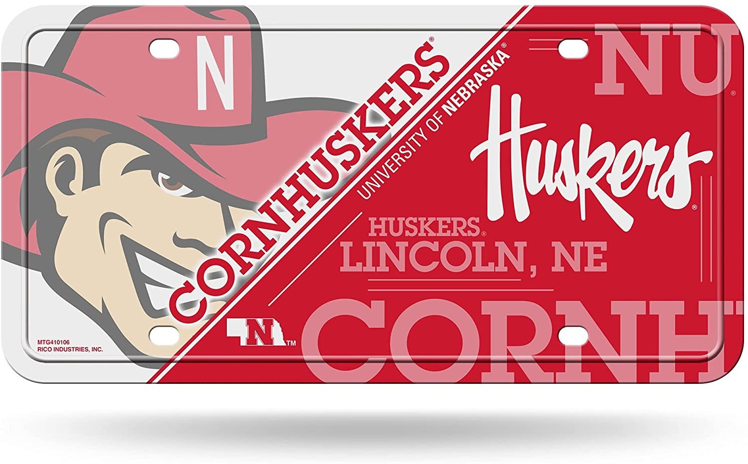 University of Nebraska Cornhuskers Metal Auto Tag License Plate, Split Design, 6x12 Inch