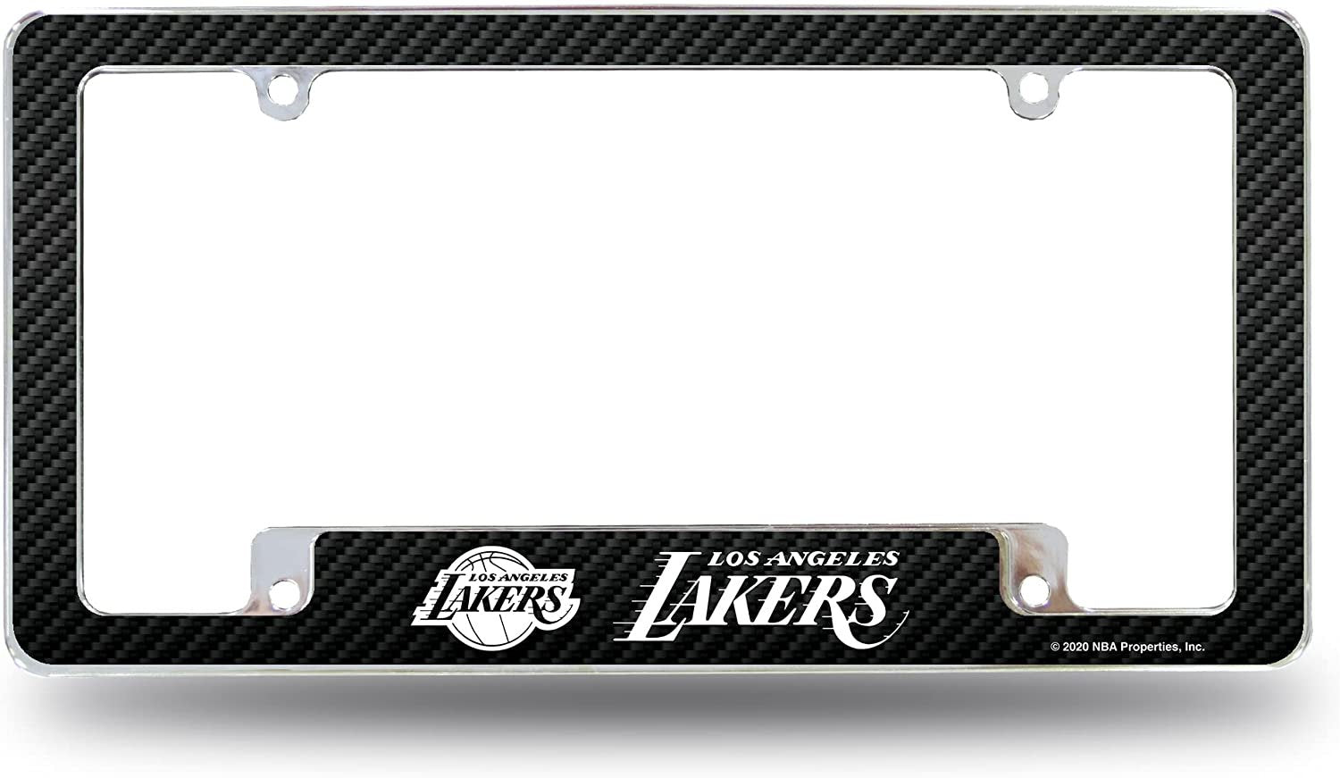 Los Angeles Lakers Metal License Plate Frame Chrome Tag Cover Carbon Fiber Design 6x12 Inch