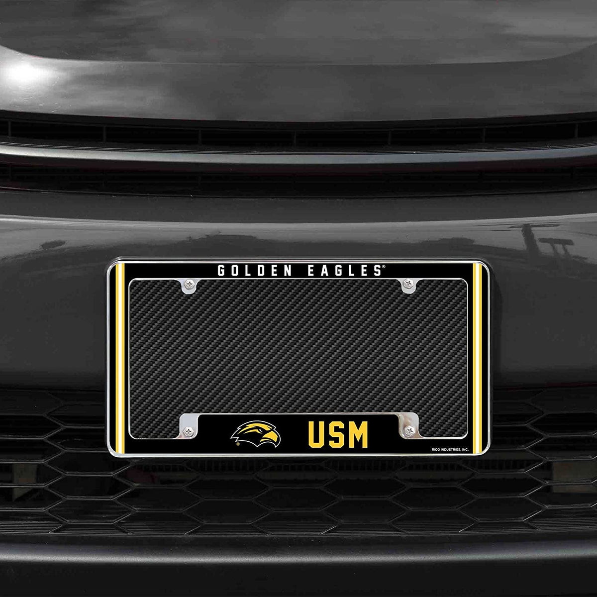 University of Southern Mississippi Golden Eagles Metal License Plate Frame Chrome Tag Cover Alternate Design 6x12 Inch 2