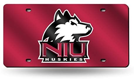 Northern Illinois University Huskies Premium Laser Cut Tag License Plate, Red Mirrored Acrylic Inlaid, 12x6 Inch 1