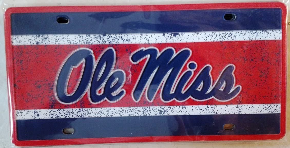 University of Mississippi Rebels Ole Miss Premium Laser Cut Tag License Plate, Vintage Design, Mirrored Acrylic Inlaid, 6x12 Inch 1