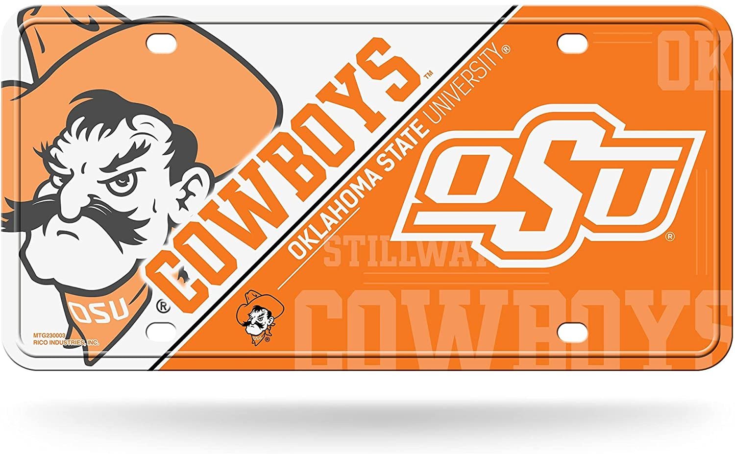 Oklahoma State University Cowboys Metal Auto Tag License Plate, Split Design, 6x12 Inch 1