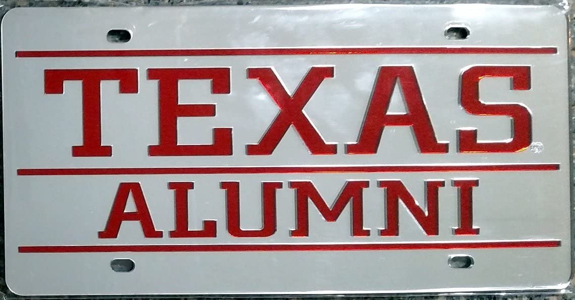 University of Texas Longhorns Alumni Laser Cut Tag License Plate, Mirrored Acrylic Inlaid, 6x12 Inch 1