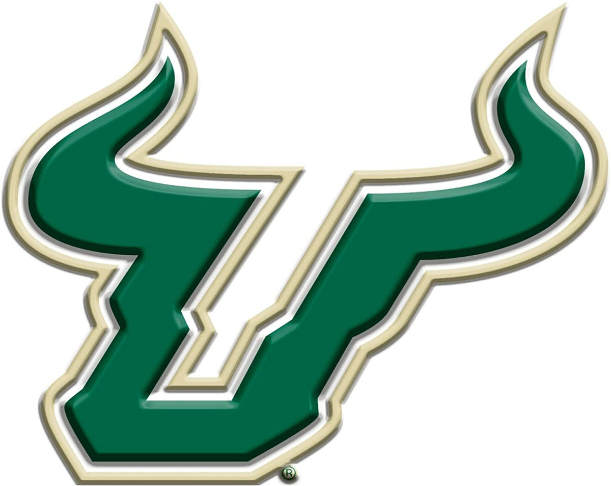 University of South Florida USF Bulls Premium Solid Metal Raised Auto Emblem, Shape Cut, Team Color, Adhesive Backing