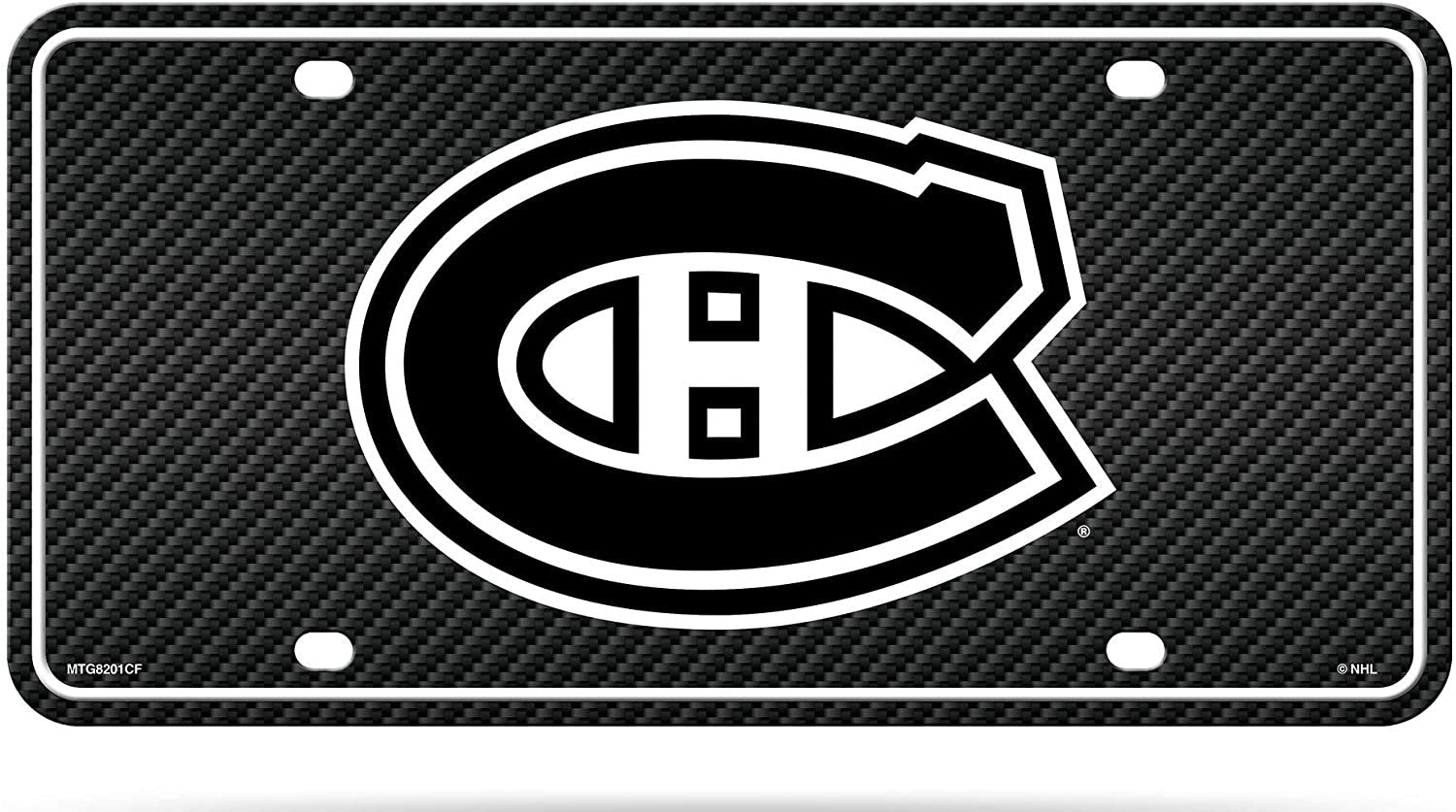 Montreal Canadiens Metal Auto Tag License Plate, Carbon Fiber Design, 6x12 Inch