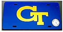 Georgia Tech University Yellow Jackets Premium Laser Cut Tag License Plate, Mirrored Acrylic, Inlaid, Blue, 12x6 Inch 1
