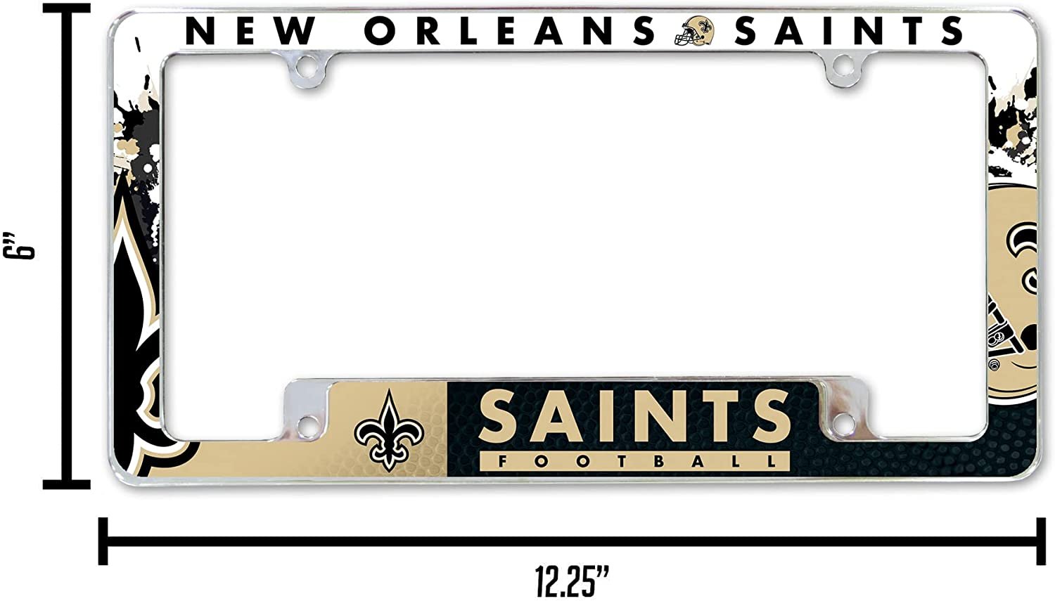 New Orleans Saints Metal License Plate Frame Tag Cover All Over Design EZ View 3