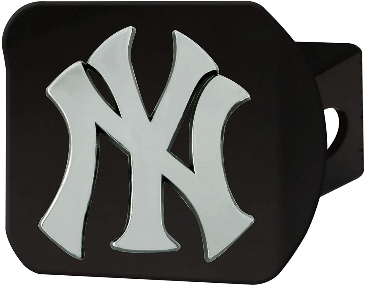 New York Yankees Hitch Cover Solid Black Metal with Raised Chrome Metal Emblem 2 Inch Square Type III