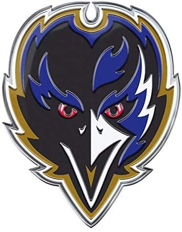 Baltimore Ravens Premium Aluminum Metal Raised Auto Emblem, Alternate Logo, Color Embossed, Full Adhesive Backing