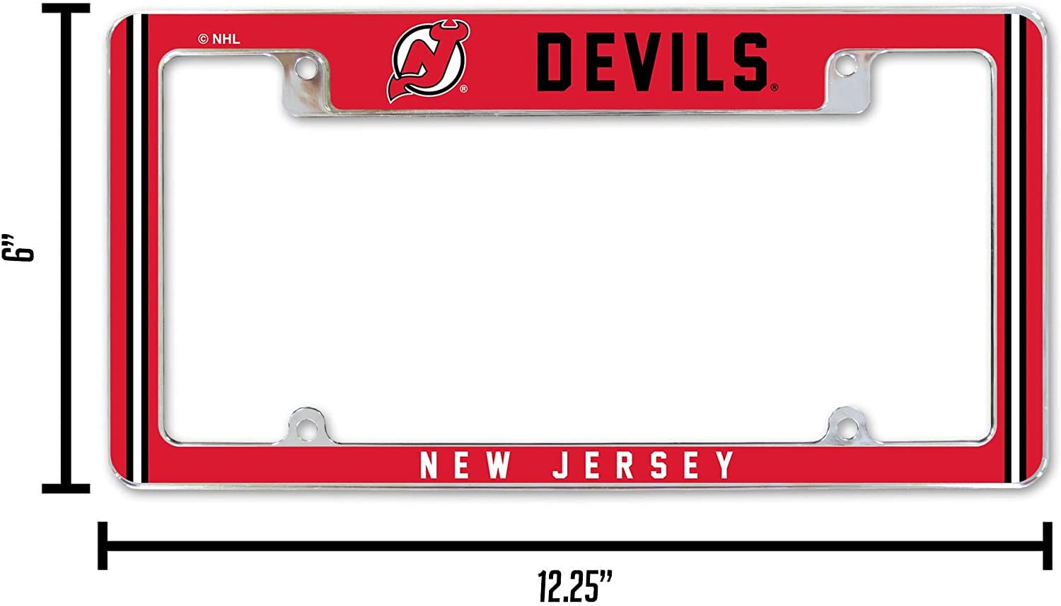 New Jersey Devils Metal License Plate Frame Chrome Tag Cover Alternate Design 6x12 Inch 4