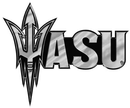 Arizona State University Sun Devils Auto Emblem, Plastic Molded, Silver Chrome Color, Raised 3D Effect, Adhesive Backing 1