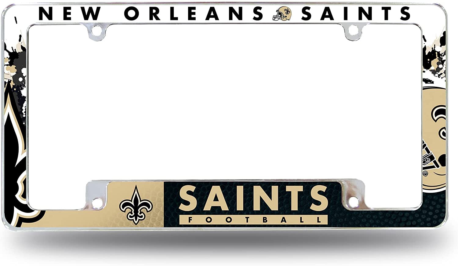 New Orleans Saints Metal License Plate Frame Tag Cover All Over Design EZ View 1