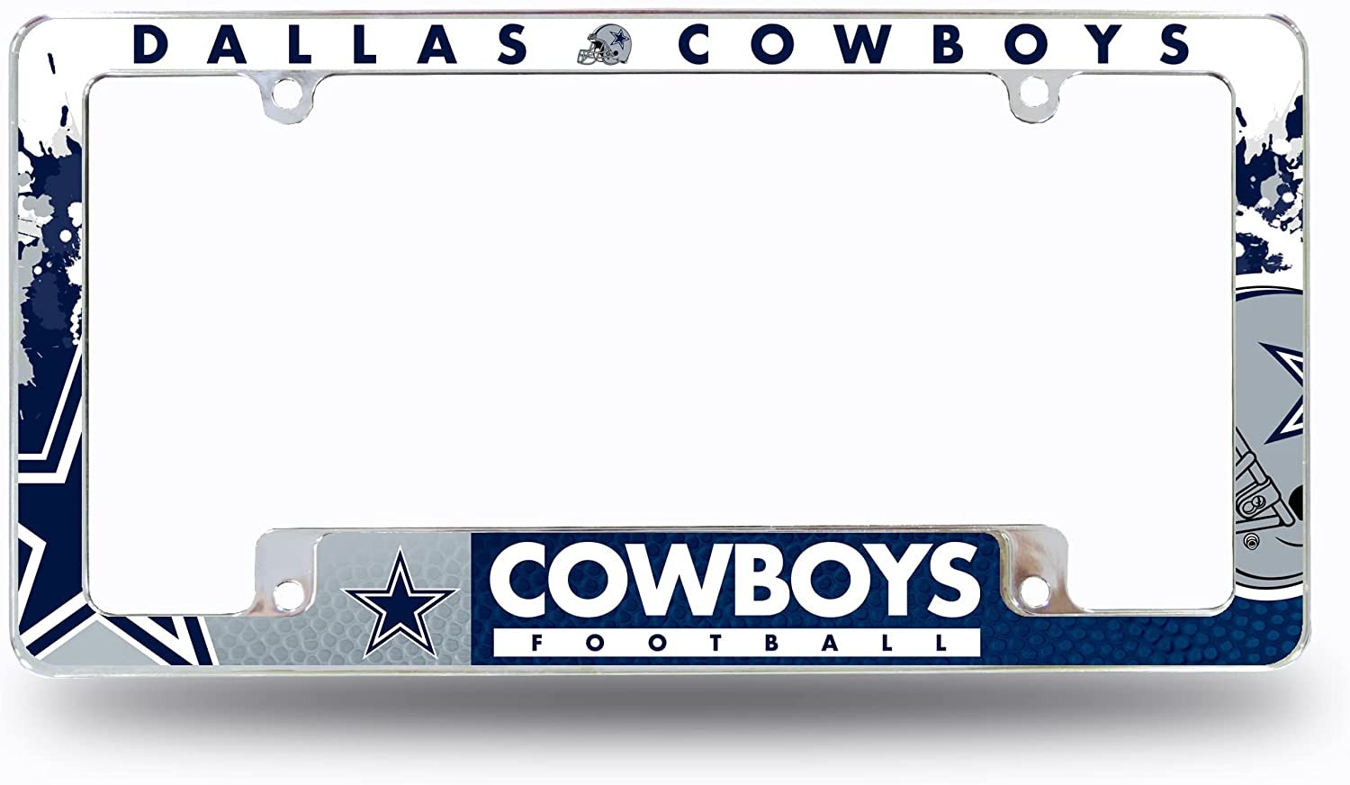Dallas Cowboys Premium Metal License Plate Frame Tag Cover, All Over Design, 12x6 Inch 1