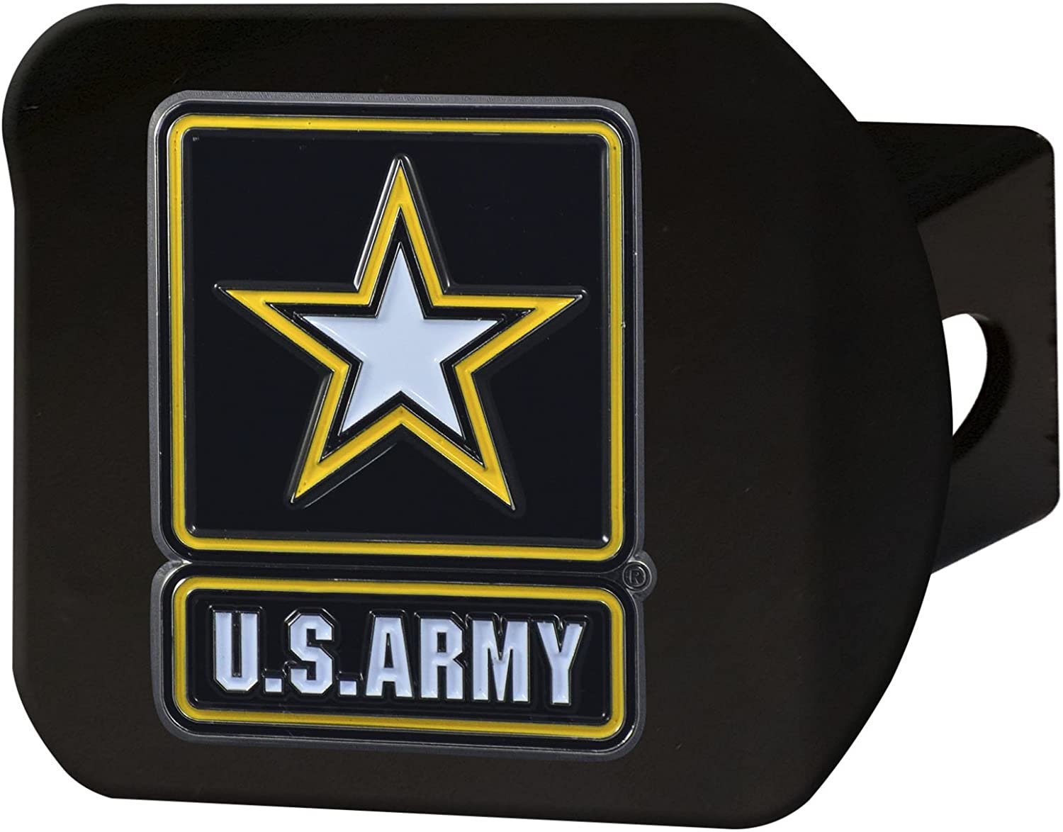 United States Army Solid Metal Black Hitch Cover with Color Metal Emblem 2 Inch Square Type III Military