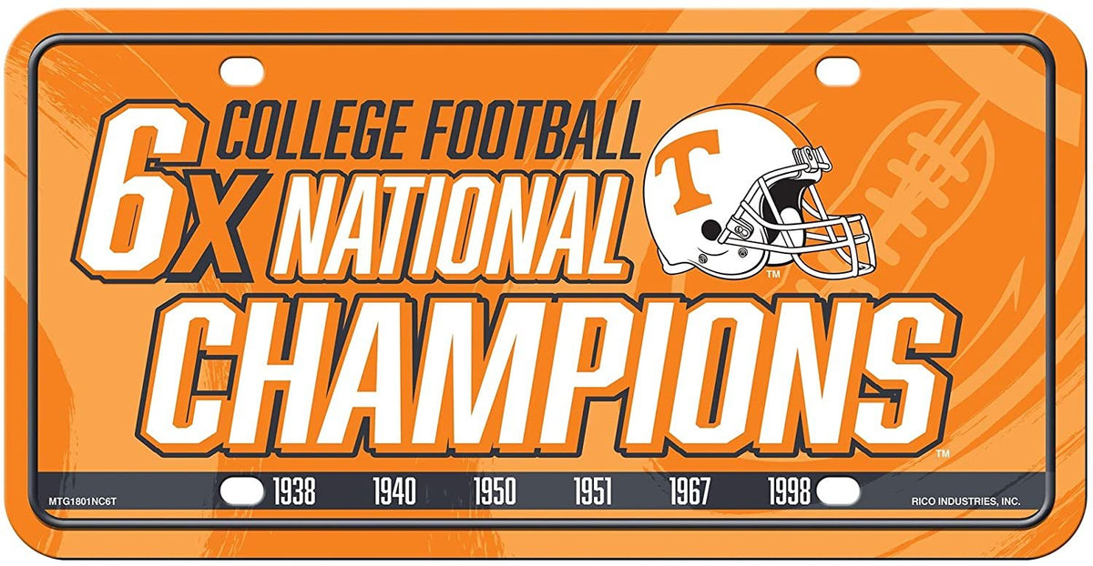 University of Tennessee Volunteers Metal Auto Tag License Plate, 6-Time Champions, 6x12 Inch 1
