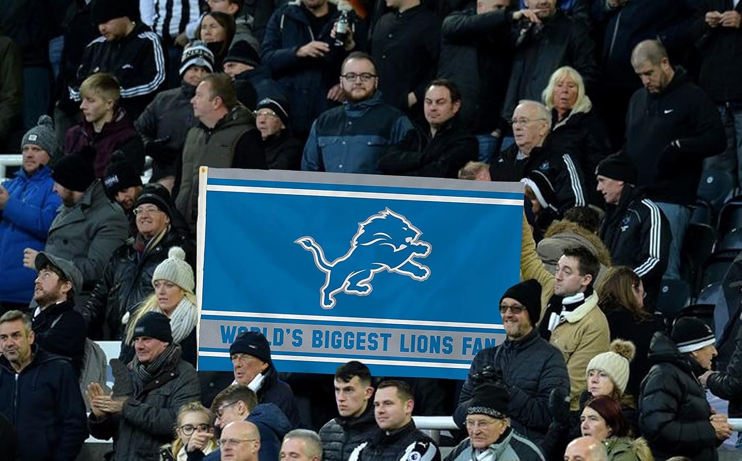 Detroit Lions 3x5 Feet Flag Banner, World's Biggest Fan, Metal Grommets, Single Sided, Indoor or Outdoor Use 3
