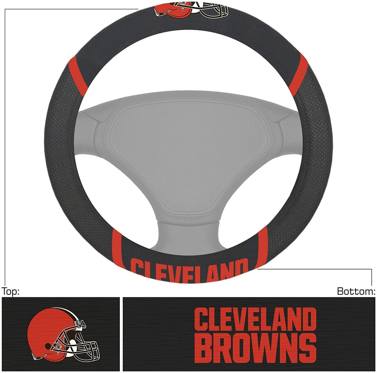 Cleveland Browns Premium 15 Inch Black Emroidered Steering Wheel Cover