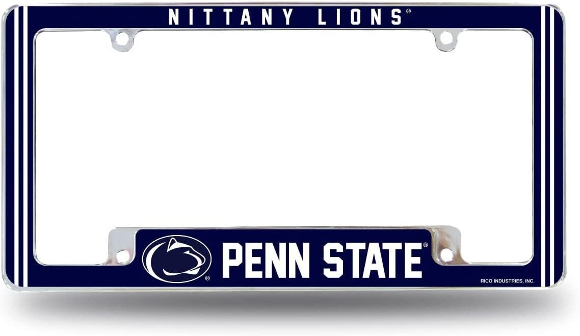 Penn State University Nittany Lions Metal License Plate Frame Chrome Tag Cover 12x6 Inch Alternate Design