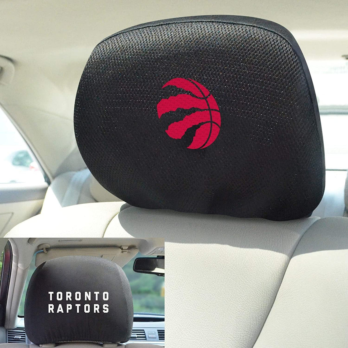 Toronto Raptors Pair of Premium Auto Head Rest Covers, Embroidered, Black Elastic, 14x10 Inch 2