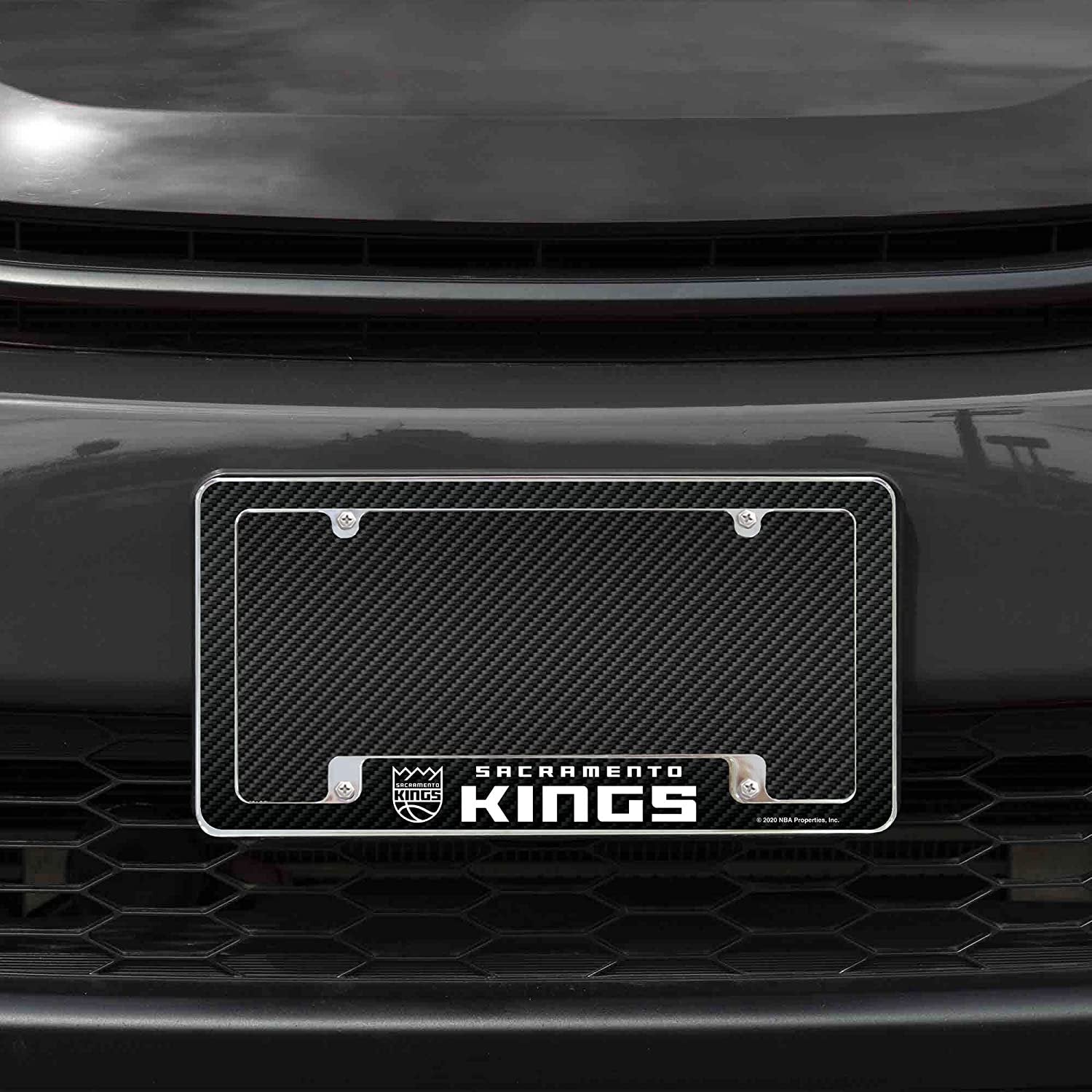 Sacramento Kings Metal License Plate Frame Chrome Tag Cover Carbon Fiber Design 6x12 Inch 2