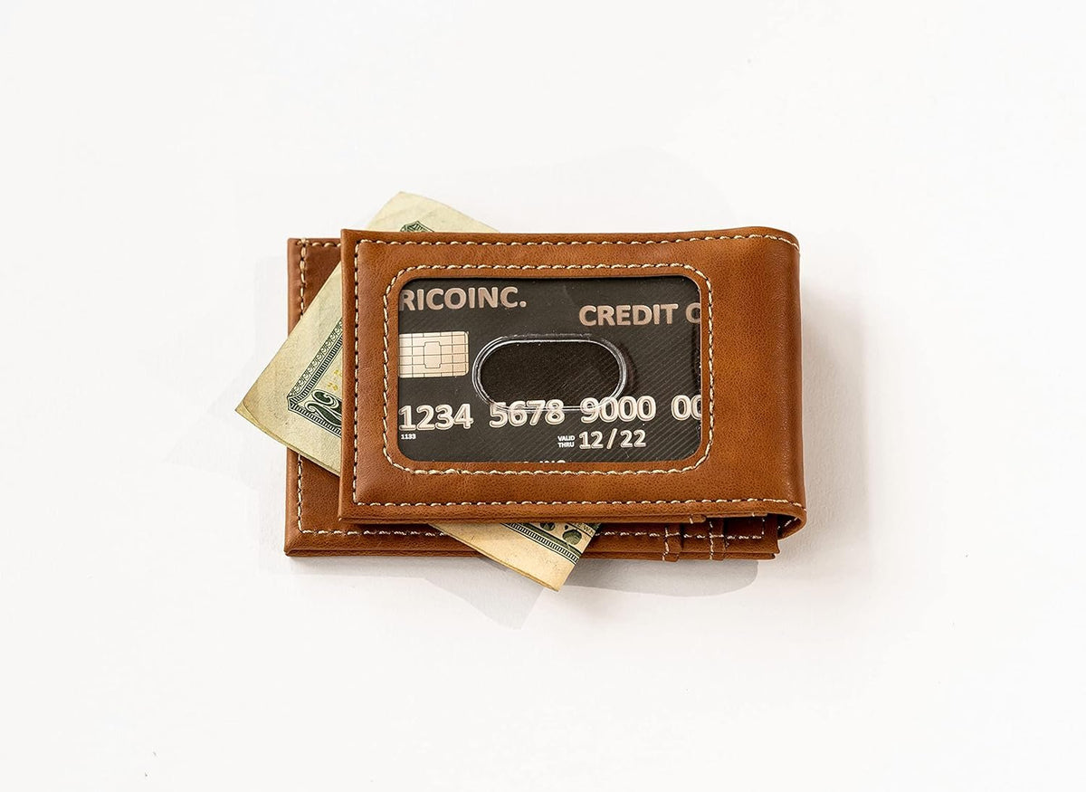 Rico Industries NFL Dallas Cowboys Premium Laser Engraved Vegan Brown Leather Front Pocket Wallet - Compact and Slim yet Sturdy Design - Perfect to Show Your Team Pride or Gift