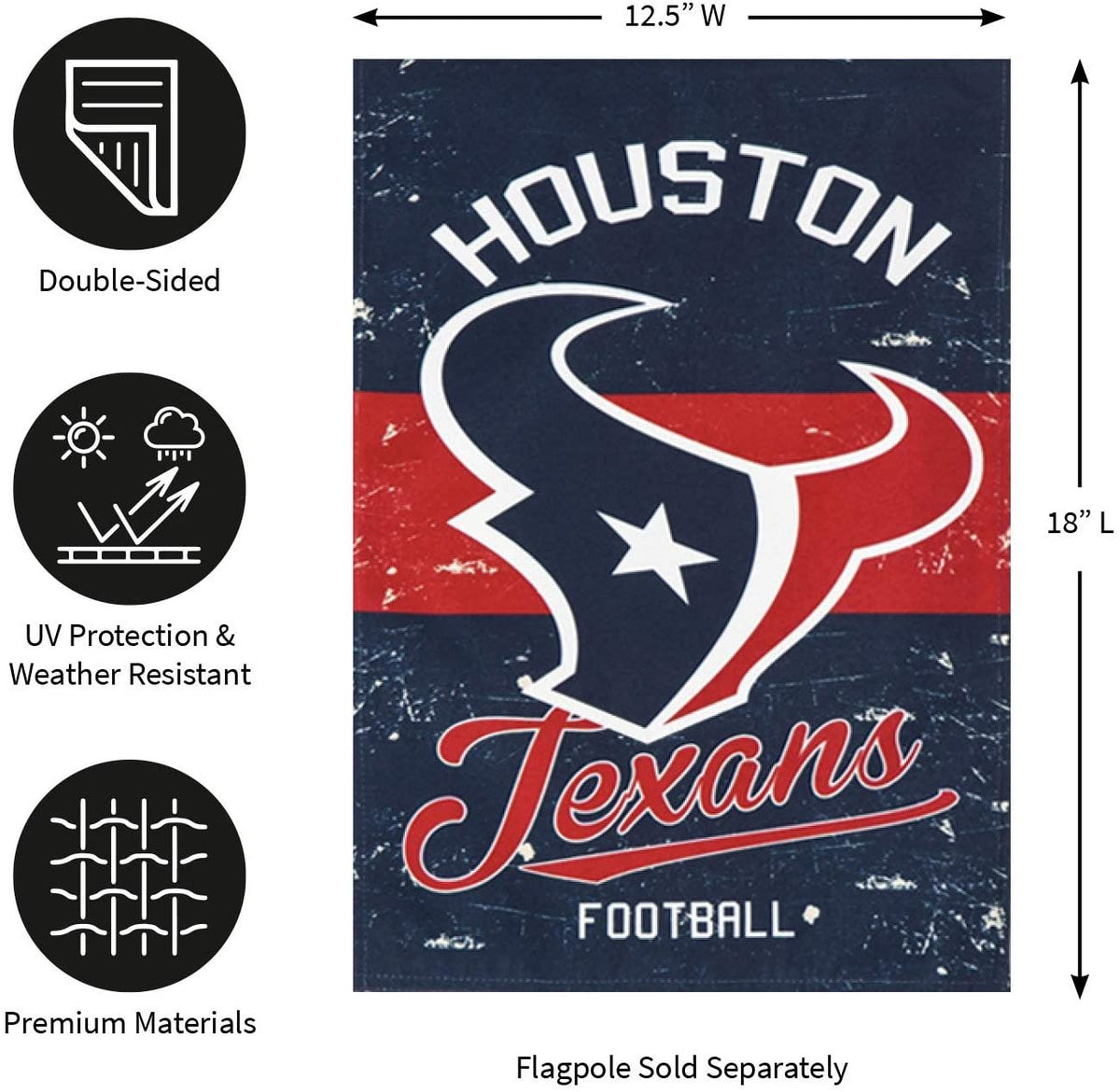 Houston Texans Premium Garden Flag Banner, Double Sided, Retro Vintage Design, Linen, 13x18 Inch 4