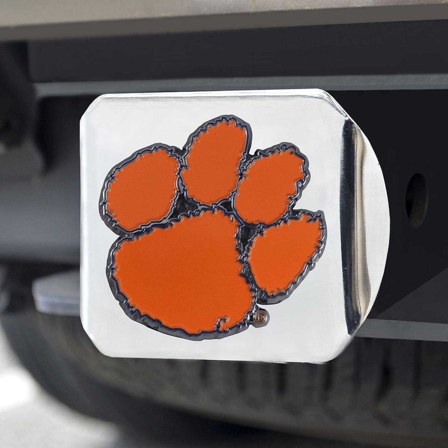 Clemson University Tigers Hitch Cover Solid Metal Color Emblem 2 Inch Square Type III