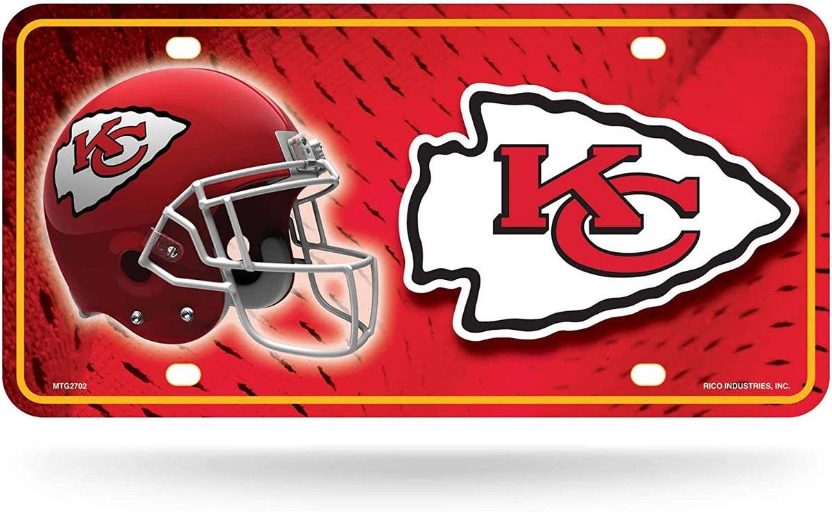 Kansas City Chiefs Metal Auto Tag License Plate, Helmet Design, 12x6 Inch 1