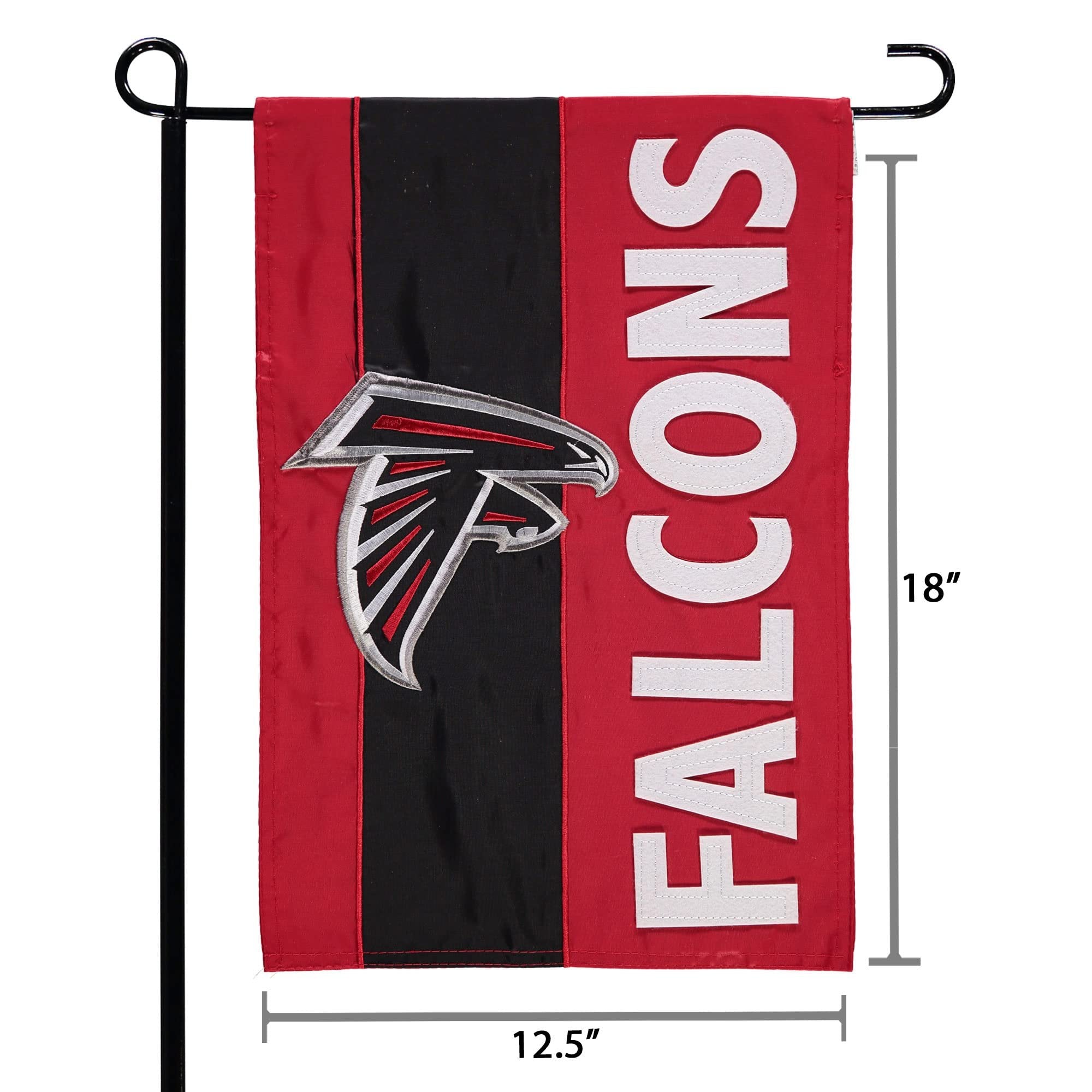 Atlanta Falcons Premium Double Sided Garden Flag Banner, Embroidered Applique, 12.5 x 18 inch, Indoor Outdoor Use, Display Stand Sold Separately