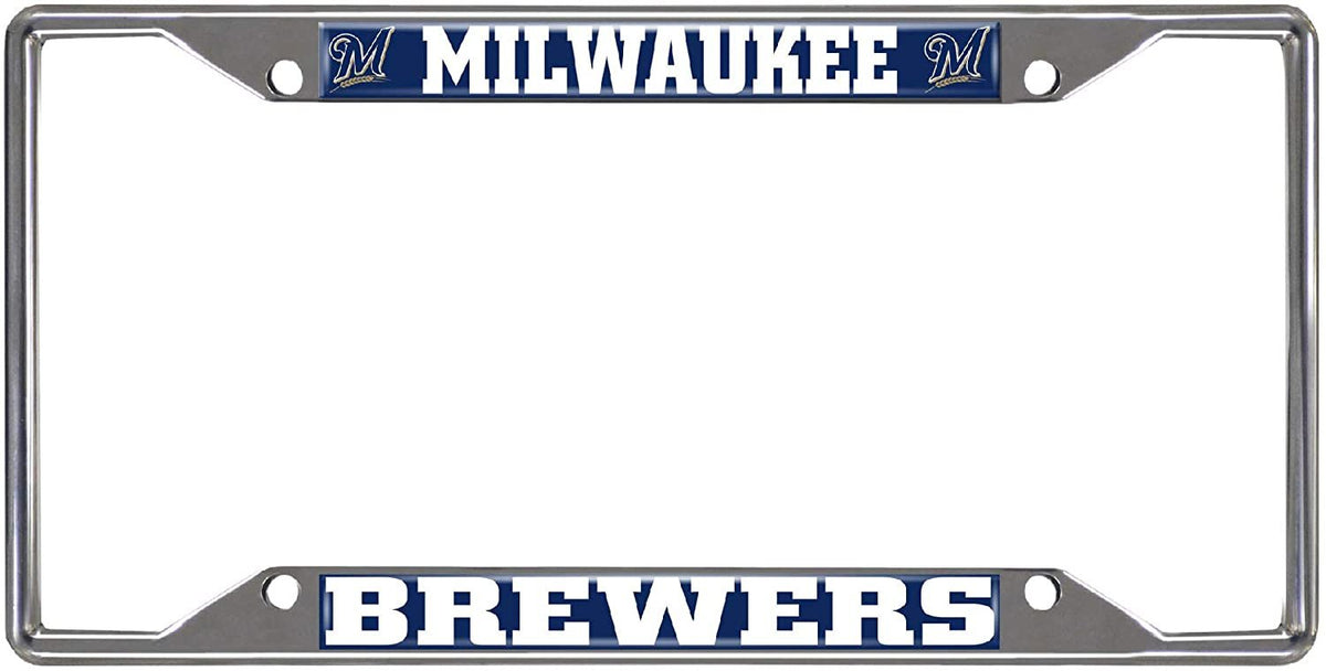 Milwaukee Brewers Metal License Plate Frame Tag Cover Chrome 6x12 Inch