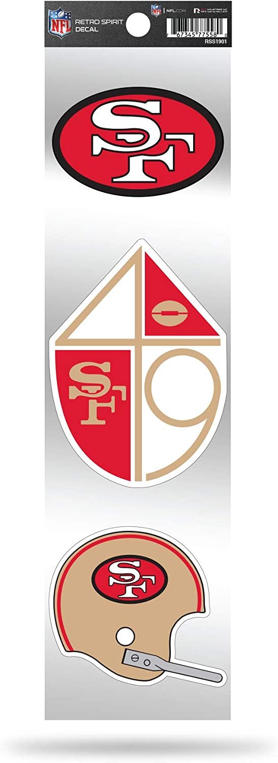 NFL San Francisco 49ers NFL 3-Piece Retro Spirit Decals, Team Color, Size of Individual Decals Will Vary