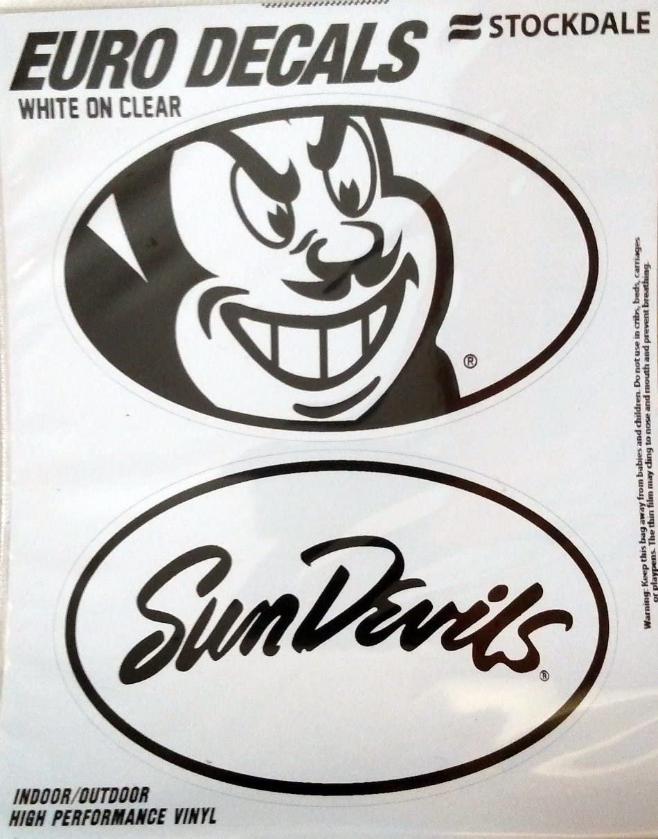 Arizona State University Sun Devils 2-Piece White and Clear Euro Decal Sticker Set, 4x2.5 Inch Each 1
