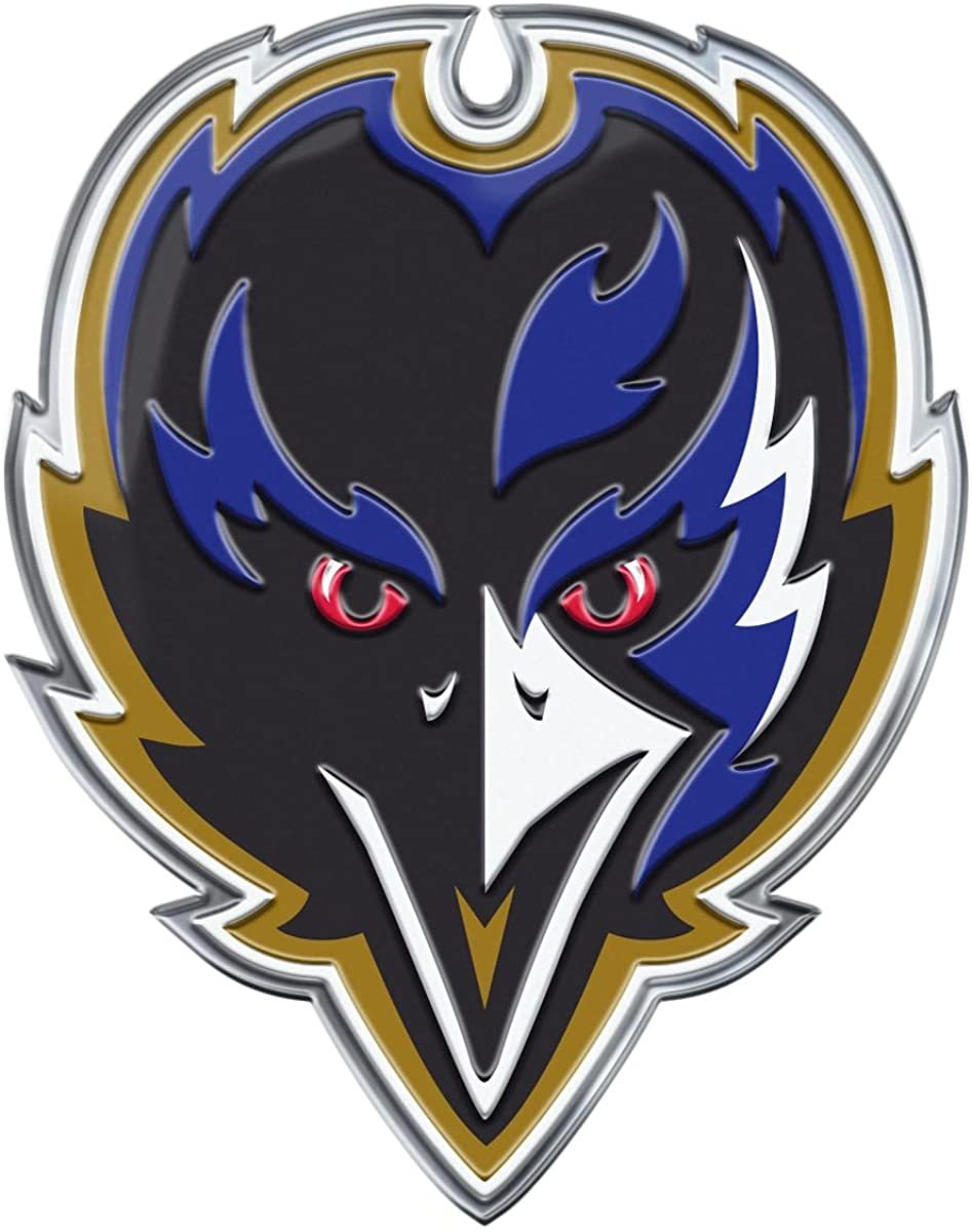 Baltimore Ravens Premium Aluminum Metal Raised Auto Emblem, Alternate Logo, Color Embossed, Full Adhesive Backing