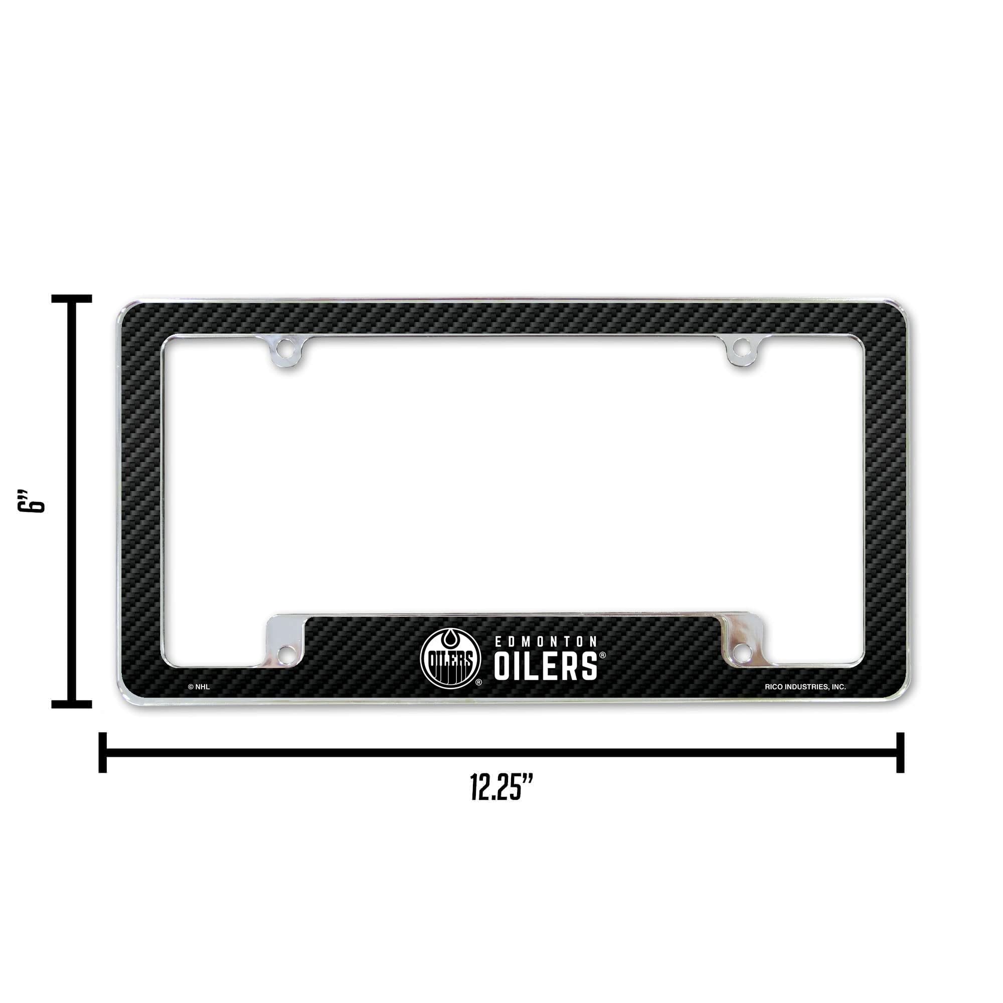 Edmonton Oilers Metal License Plate Frame Chrome Tag Cover, Carbon Fiber Design, 6x12 Inch 5