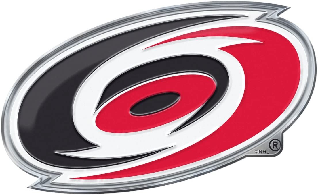 Carolina Hurricanes Auto Emblem, Aluminum Metal, Embossed Team Color, Raised Decal Sticker, Full Adhesive Backing