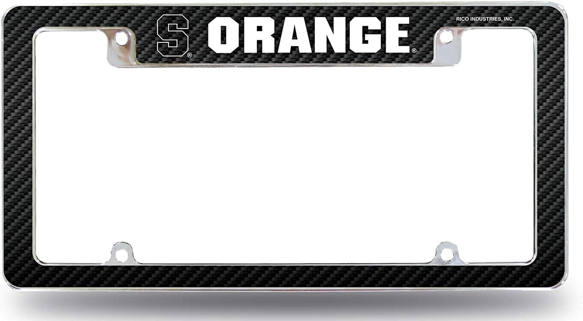 Syracuse University Orange Metal License Plate Frame Chrome Tag Cover, Carbon Fiber Design, 12x6 Inch