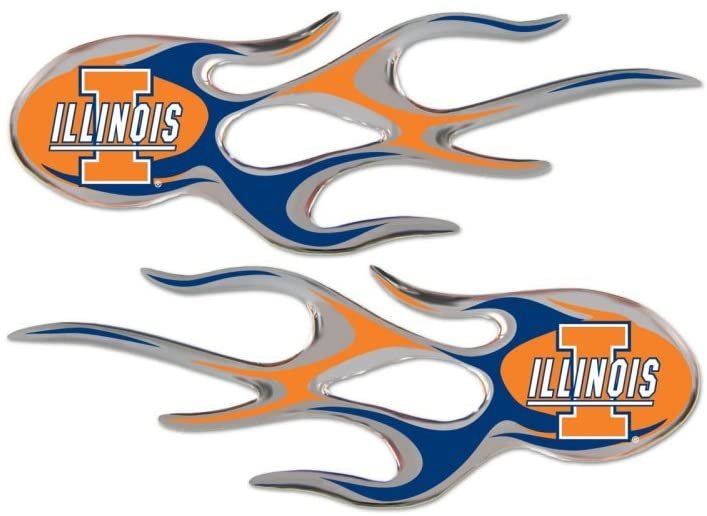 University of Illinois Illini Pair of Decal Sticker Emblem, Air Puffed Raised, Micro Flame Design, Full Adhesive Backing, 2x5 Inch Each