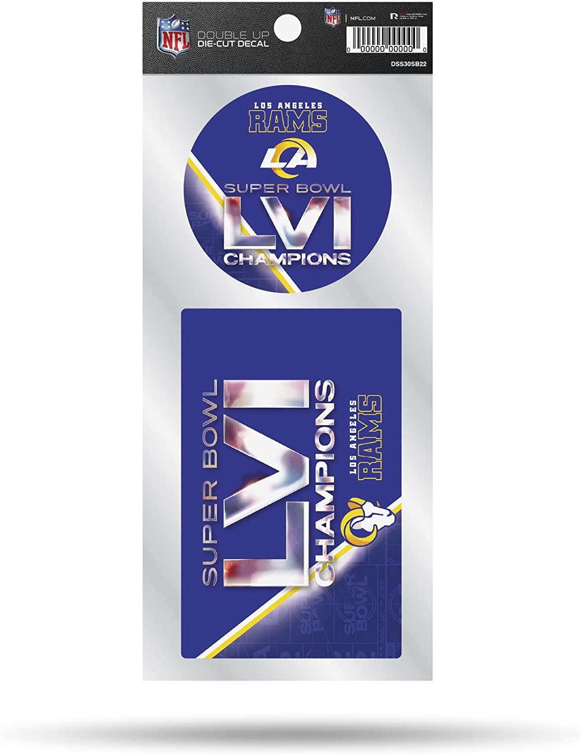 Los Angeles Rams 2022 Super Bowl LVI Champions 2-Piece Double Up Die Cut Sticker Decal Sheet, 4x8 Inch 1