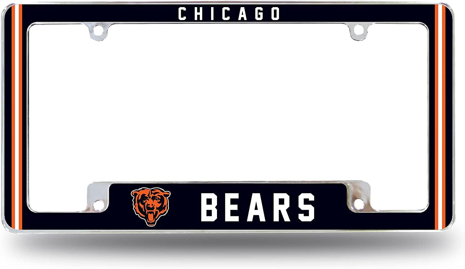 Chicago Bears Metal License Plate Frame Chrome Tag Cover Alternate Design 6x12 Inch 1