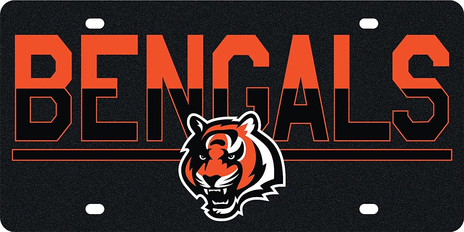 Cincinnati Bengals Premium Laser Cut Tag License Plate, Duo-Tone, Mirrored Acrylic Inlaid, 6x12 Inch 1